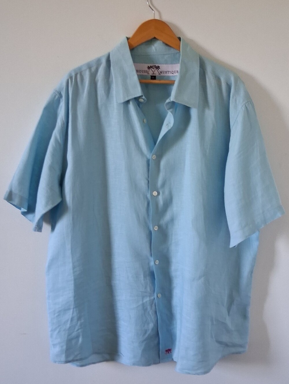 Pink House Mustique Linen Button Down Shirt Mens XXL Blue 100% Linen